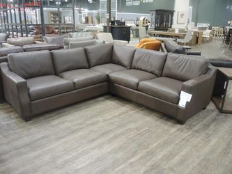 Marleigh Gray-Brown Leather L-Shaped Sectional Sofa