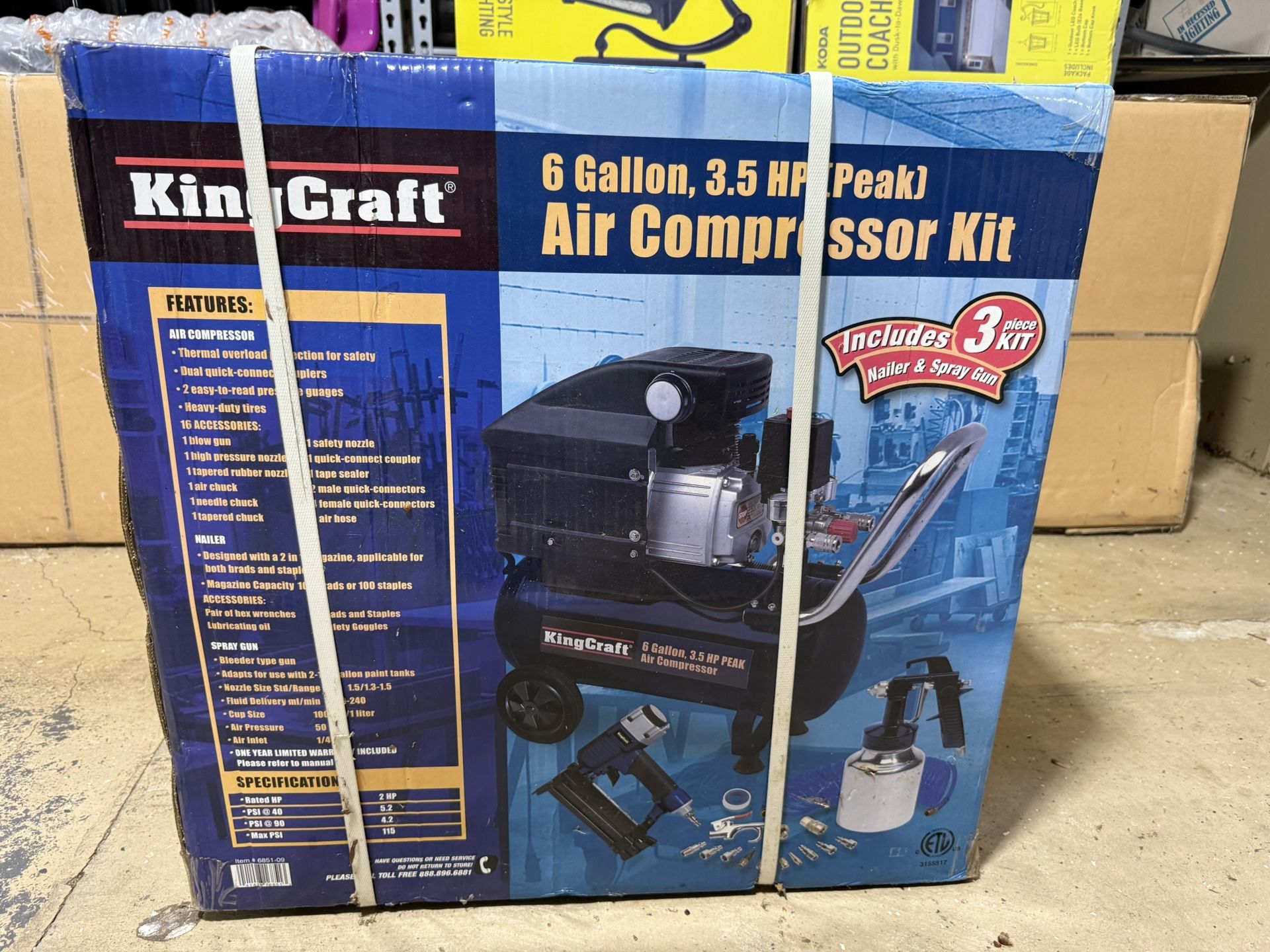 Brand New 6 Gallon Air Compressor Kit (3 Piece)