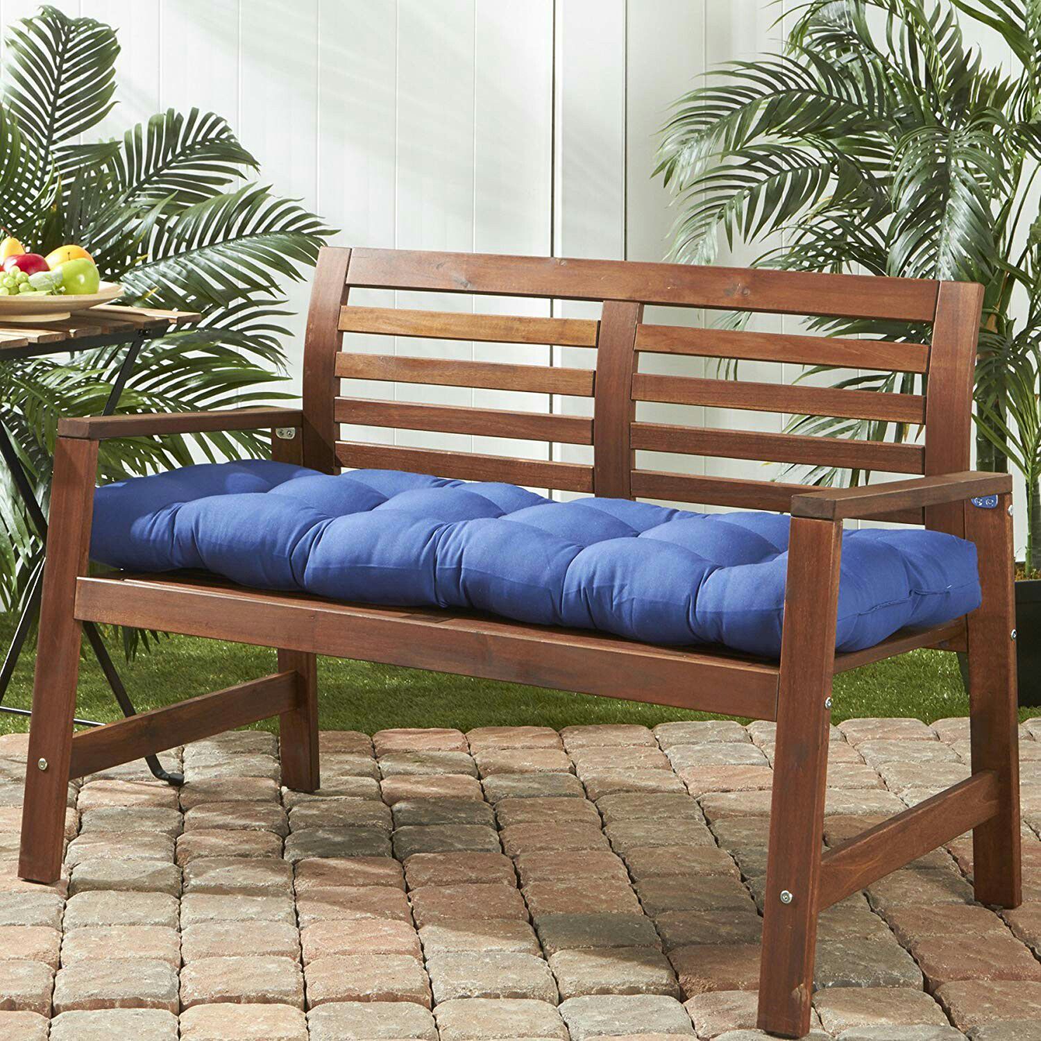 Blue Patio Bench Cushion Tufted Backyard Bench Pad