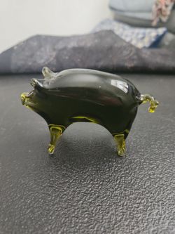 Olive green vintage glass pig