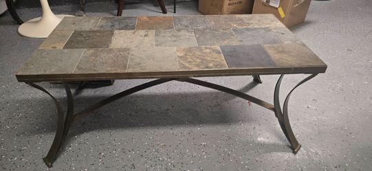 Slate Tile Top Coffee Table with Metal Base