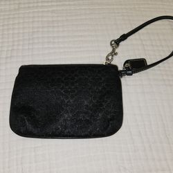 COACH Signature Canvas & Leather Black Metallic Wristlet Purse