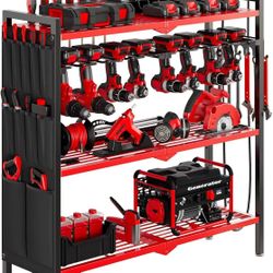 Large Power Tool Organizer Cart with Charging Station 8 Drill Holder (Black/RED/YELLOW