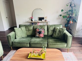 Green velvet chair and couch set