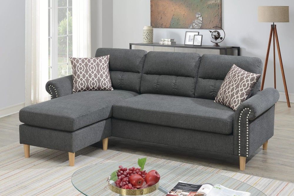 Brand New Grey Compact Sectional Sofa (Pillows Included)