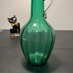 Beacon Glass Vintage 1940s Model 123 Tropical Green Ribbed Optic Barrel Jug Pitcher