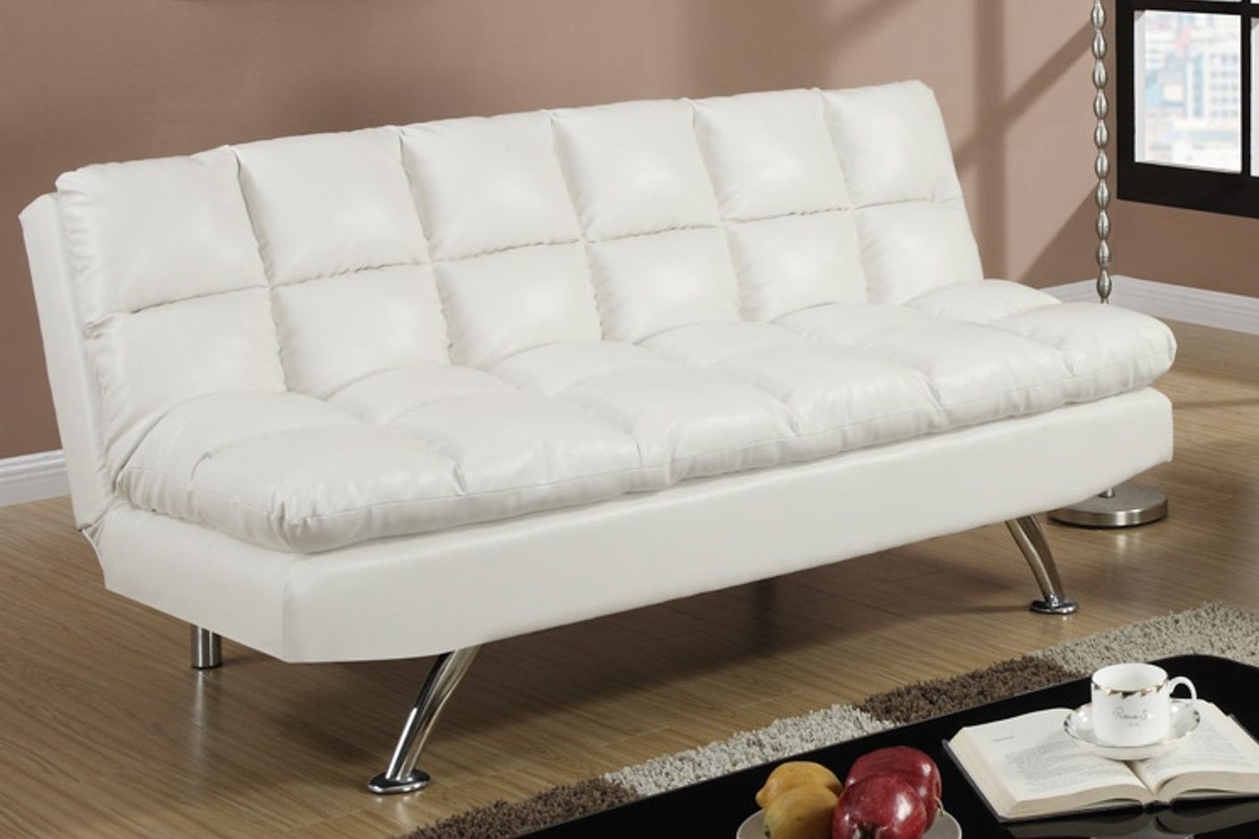 Brand new 78" white or black faux leather sofa futon