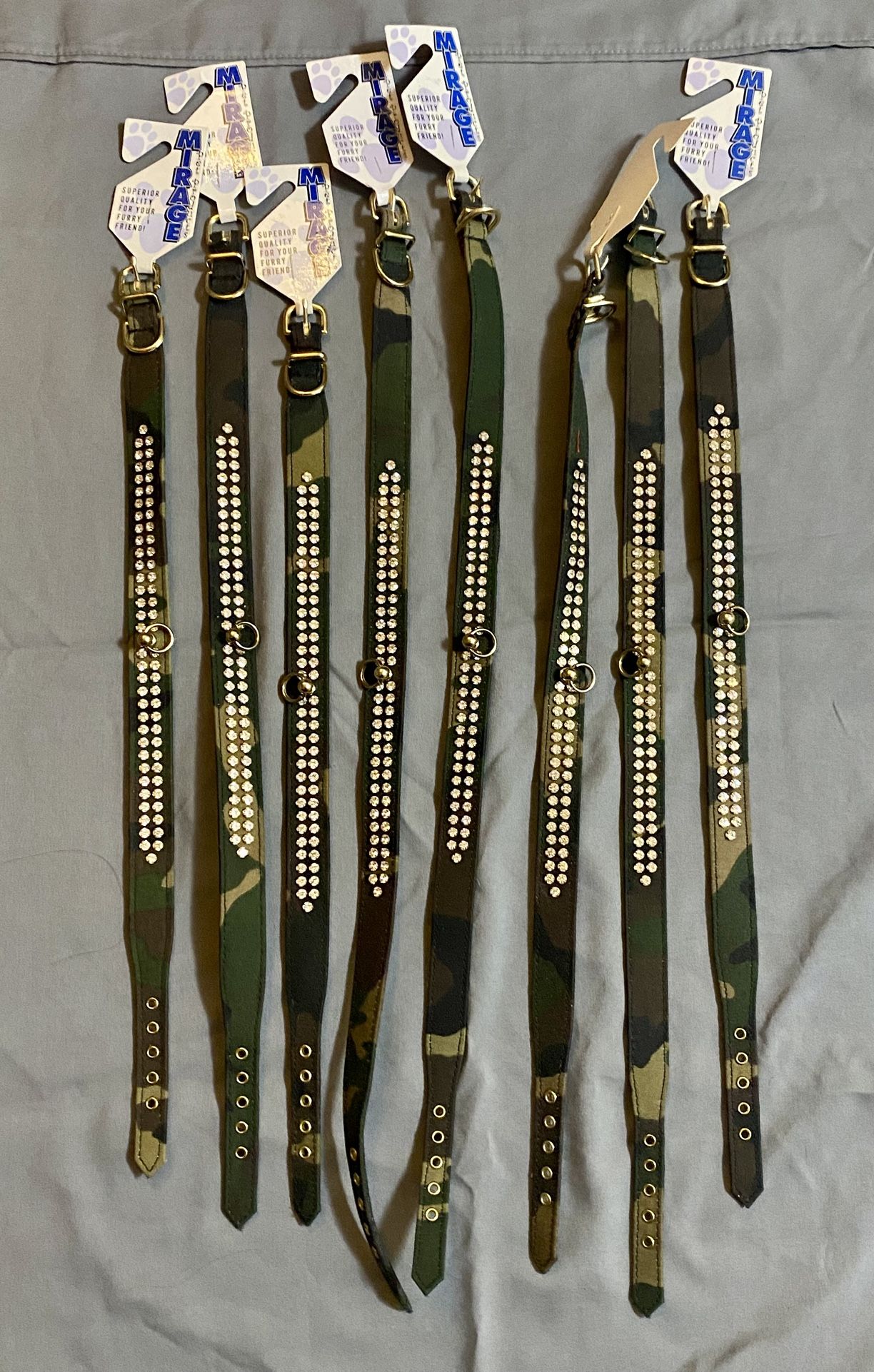 Wholesale Lot 8 MIRAGE Green Camo Rhinestone Studded Dog Pet Collar 18 20 22 USA