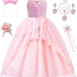 🌼🌸 Girls Pink Witch Costume Bubble Sequins Dress - Kids Halloween Party Cosplay Outfit Clothes Apparels