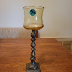 Votive Glass Candle Holder On Brass