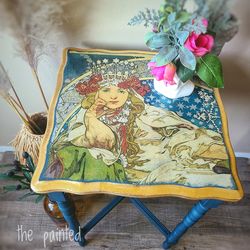 Alphonse Mucha Refinished Occasional Side Table