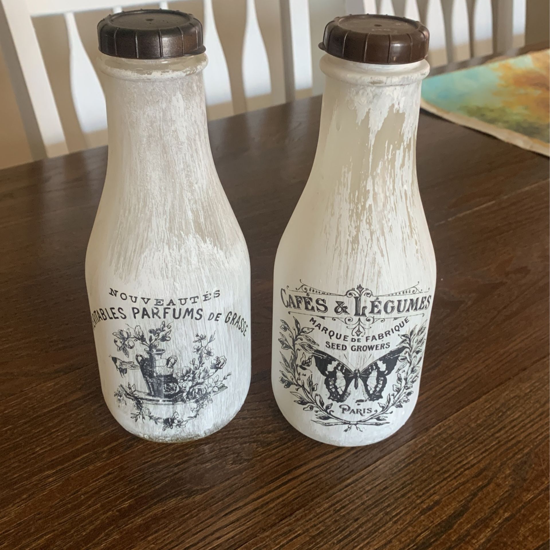 2 Glass Painted Farmhouse Decor Milk Bottles