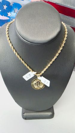 10k 24inch 3mm Hollow Rope Chain And 10k Pendant