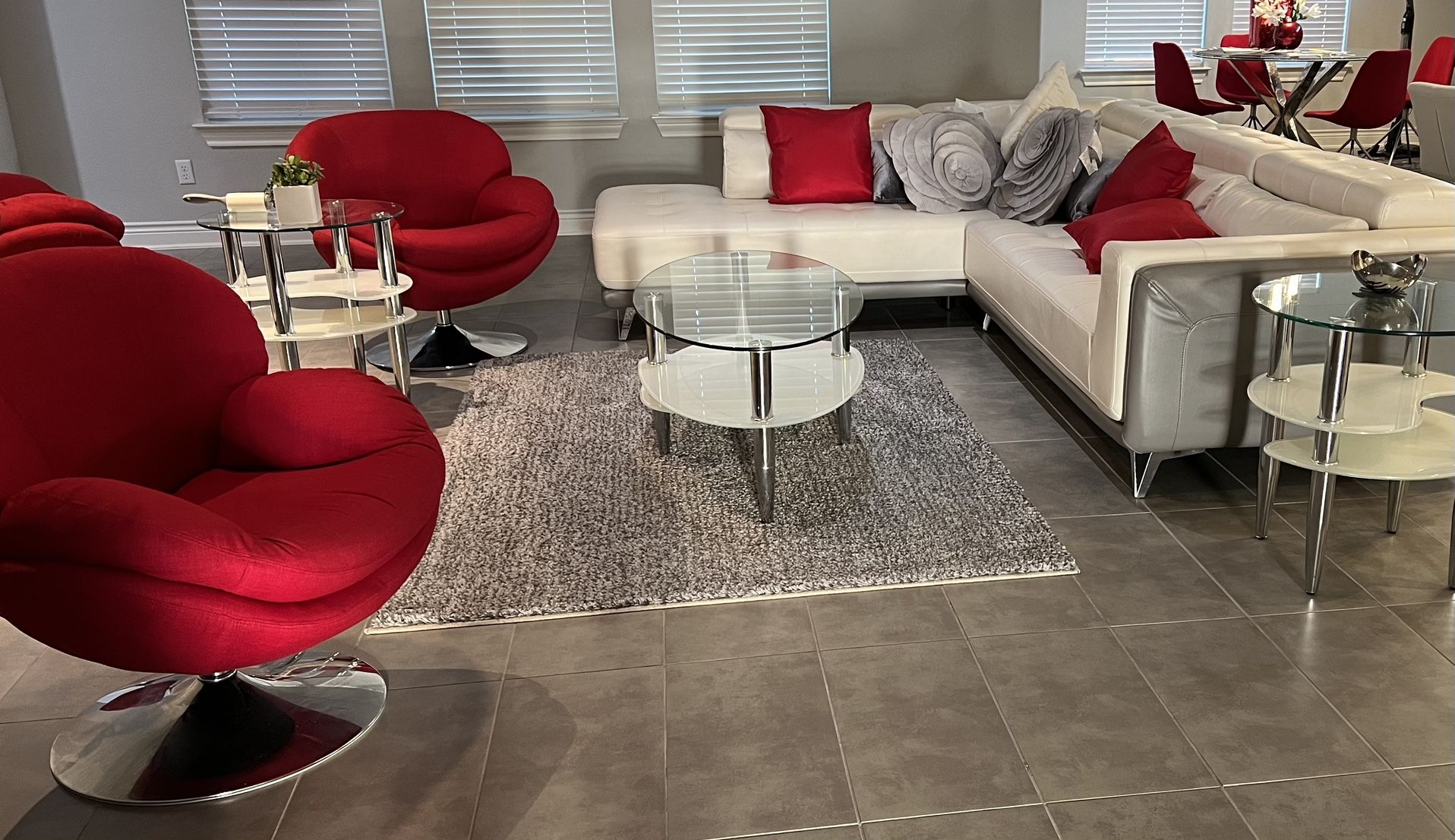 Modern White and Red Living Room Set Reduced For Quick Sale!