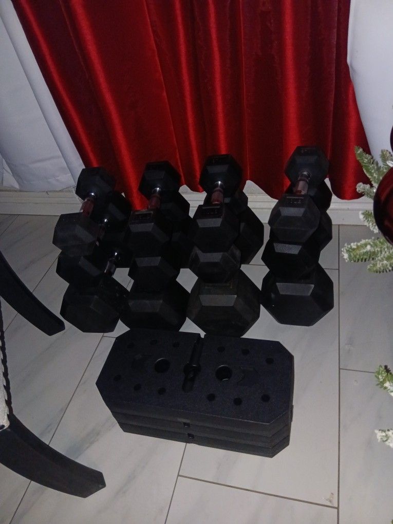 50 Lbs/45lbs/15 Lbs/10lbs &3 Plates All 2 Pair Dumbbells Bundle  