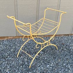Antique Mid Century MCM Hollywood Regency Vanity Stool Iron Chair