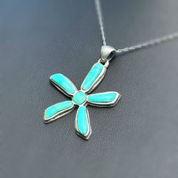 Jewelry .925 sterling silver star shape flower turquoise Pendant charm 7.60g