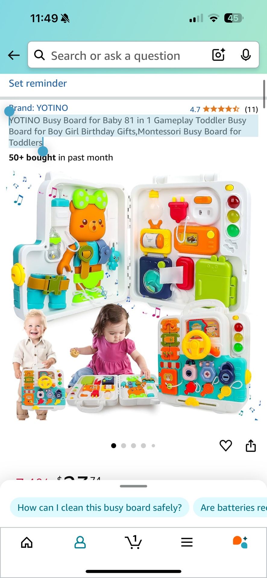 YOTINO Busy Board for Baby 81 in 1 Gameplay Toddler Busy Board for Boy Girl Birthday Gifts,Montessori Busy Board for Toddlers