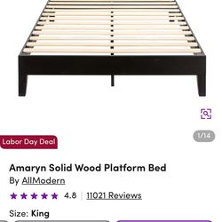 Solid Wood Black Platform King Bed Frame