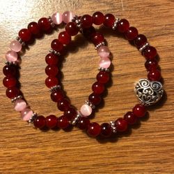 “Love” Garnet & Pink Stretch Bracelet 