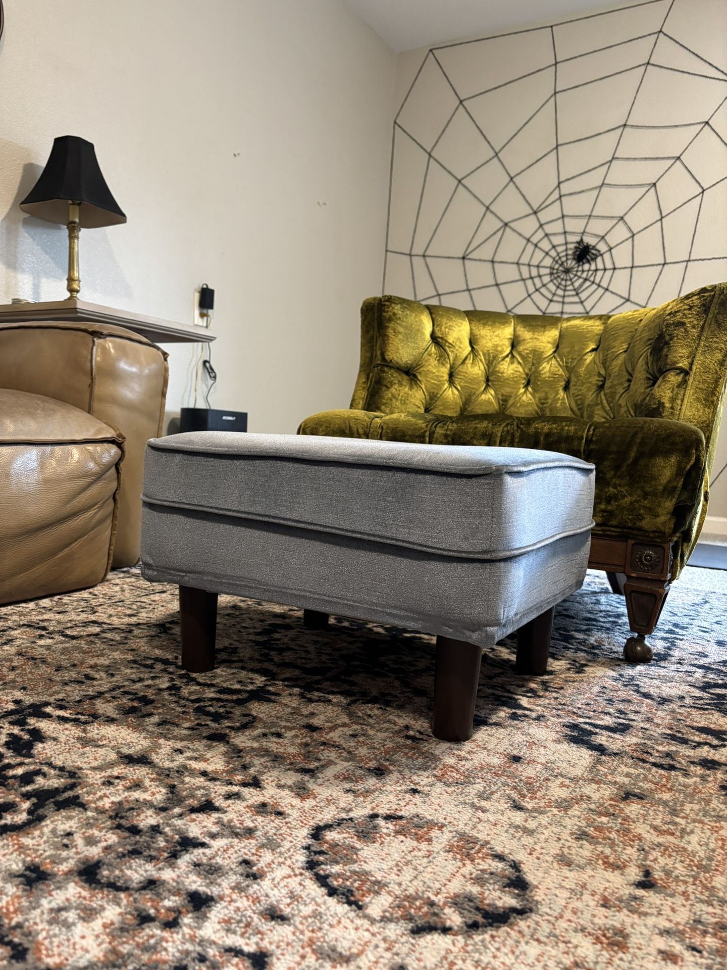 Vintage MCM Light Blue Ottoman Foot Stool •FREE DELIVERY•