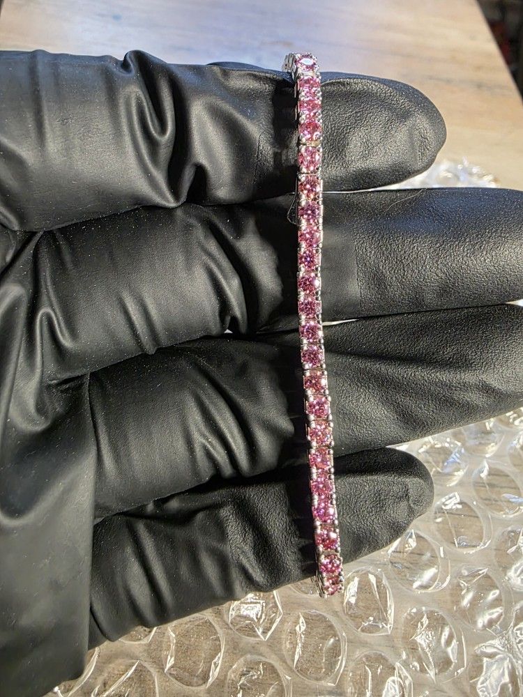 SS925 Pink Moissanite Diamonds Tennis Bracelet 8"