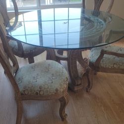 ANTIQUE GLASS TOP TABLE  4  CHAIRS 