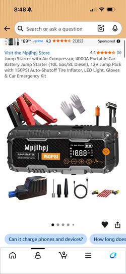 4000A Jump Starter with Air Compressor – 150 PSI Tire Inflator & Power Bank