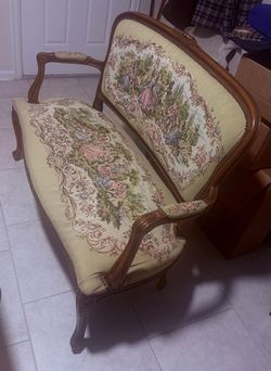 French Provincial Tapestry Settee Loveseat