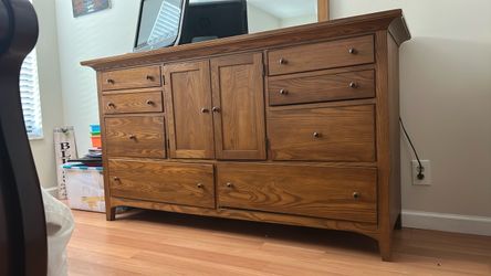 Large Wood Dresser with Drawers and Cabinet
