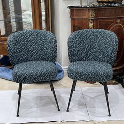 Pair of Beautiful West Elm Cahirs, navy blue geometric pattern🌷  $60 Each