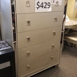 Brand New Silver 5-Drawer Chest (38" x 18" x 56"H)