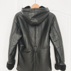 Real Leather Jacket Genuine Sheepskin With Hoodie - size M
