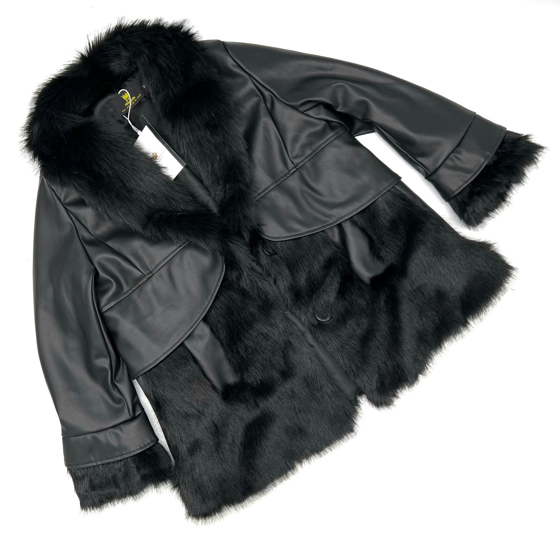 Fur Leather Jacket Loose Winte Jacket Coat Trench Parka Fur Collar Fur Sleeves Lined Puffer Jacket Bomber Jacket Winter 