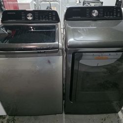 Samsung 5.4 cu. ft. Smart Top Load Washer, Super Speed Wash and 7.4 cu. ft. Smart Electric Dryer and Steam Sanitize