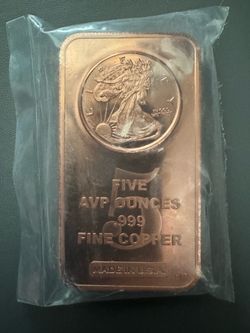 5 oz .999 Fine Copper Walking Liberty Bullion Bar – Made in USA – Sealed