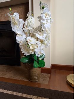 Stunning Faux White Orchid Arrangement with Ceramic Vase