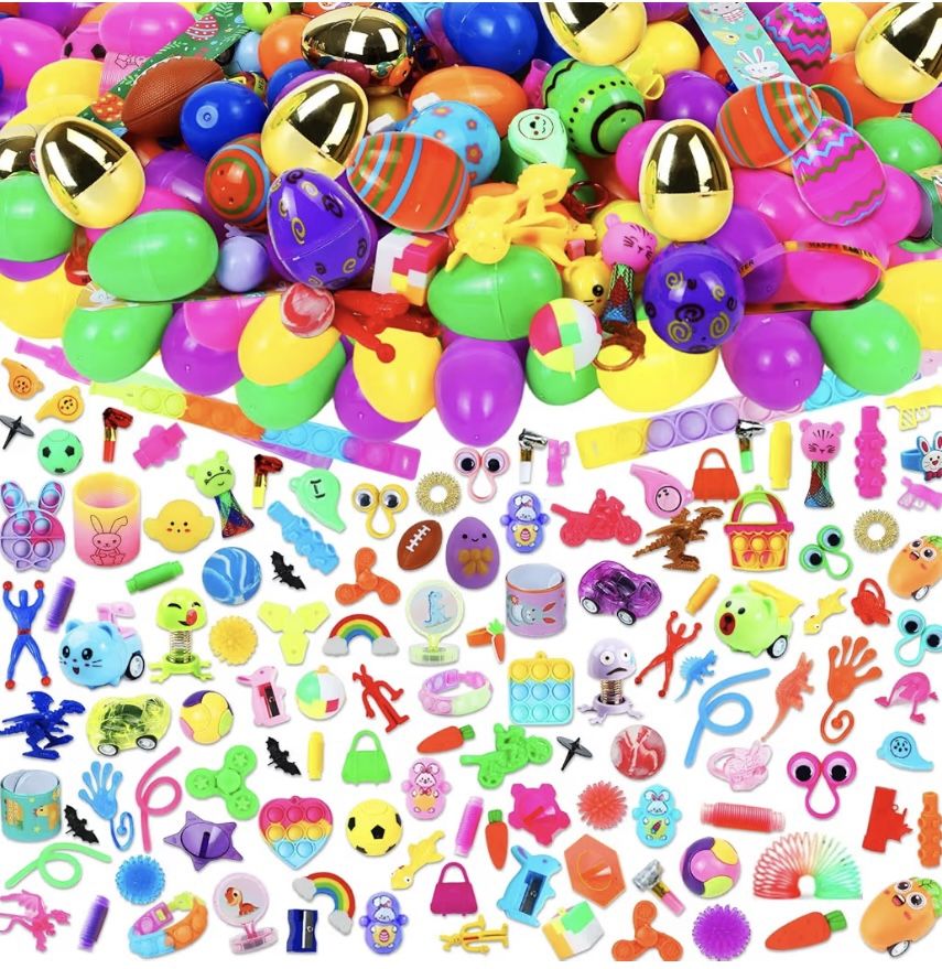 200 Pcs Prefilled Easter Eggs with Assorted Toys Inside,Basket Stuffers Easter Fillers,Easter Toys Bulk,Easter Egg Hunt Supplies,Prizes Classroom Even