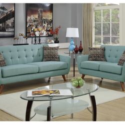 Blue Sofa And Love Seat Set (Free Delivery)