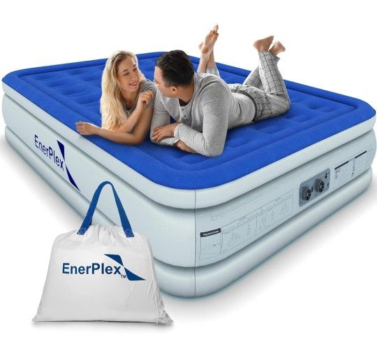 Air Mattress with Built-in Pump Double Height Inflatable Mattress Queen Size 16 inches