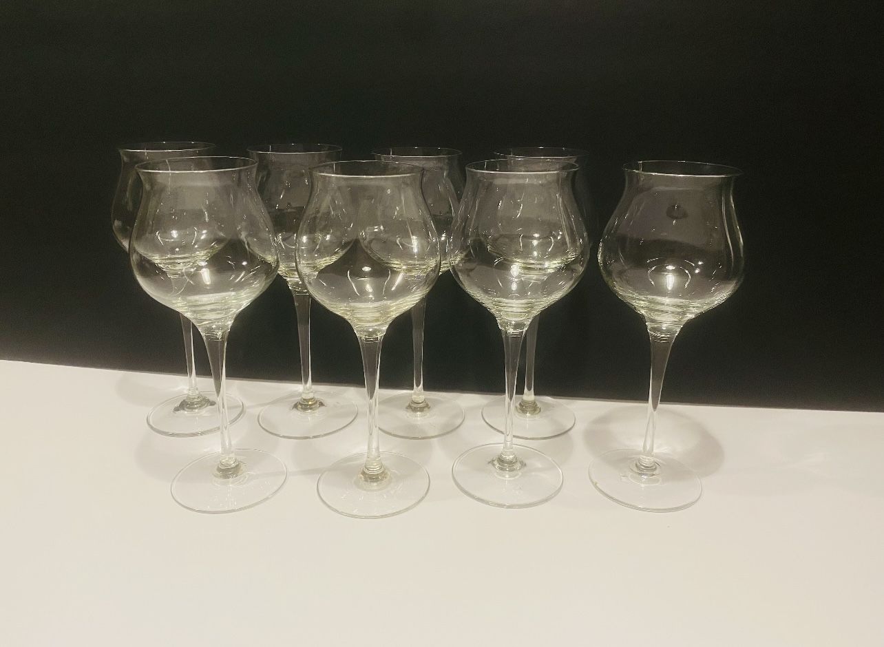 Vintage Orrefors LISA Pattern Set of 8 Crystal Claret Wine Glasses 6.75”.