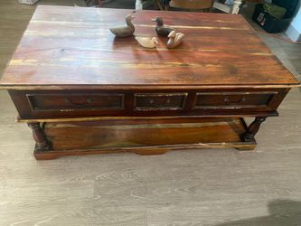 Antique Rustic Wood Coffee Table with 3 Drawers