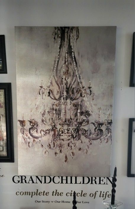 Chandelier Canvas Wall Decor Picture With Rhinestones 24x34 Beautiful 