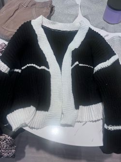 Black and White Cropped Cardigan
