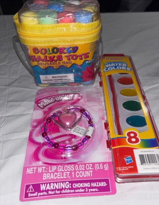 Girls Gifts Colored Chalk Paint Bracelet & Lip Gloss Set Bundle New