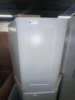 24x30x12 Hampton Bay Dove Grey Wall Diagonal Corner Cabinet – New