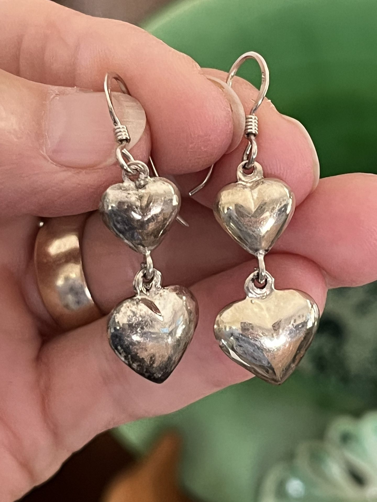 Vintage Sterling Silver Hearts Earrings 