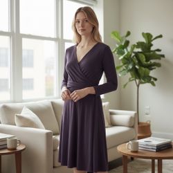 Pact Revive Wrap Front Long Sleeve Fit And Flare Dress Purple Womens Small