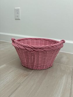 Pink Woven Storage Basket with Handles