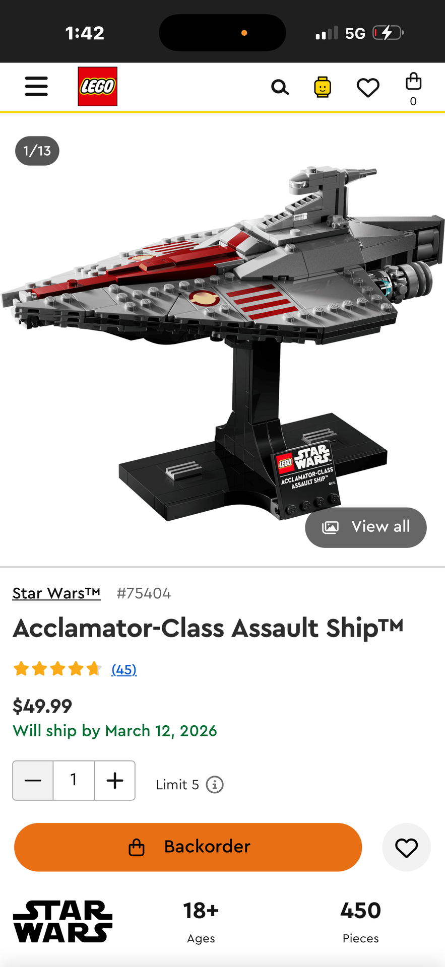 LEGOS 75404 acclamation-class Assault ship